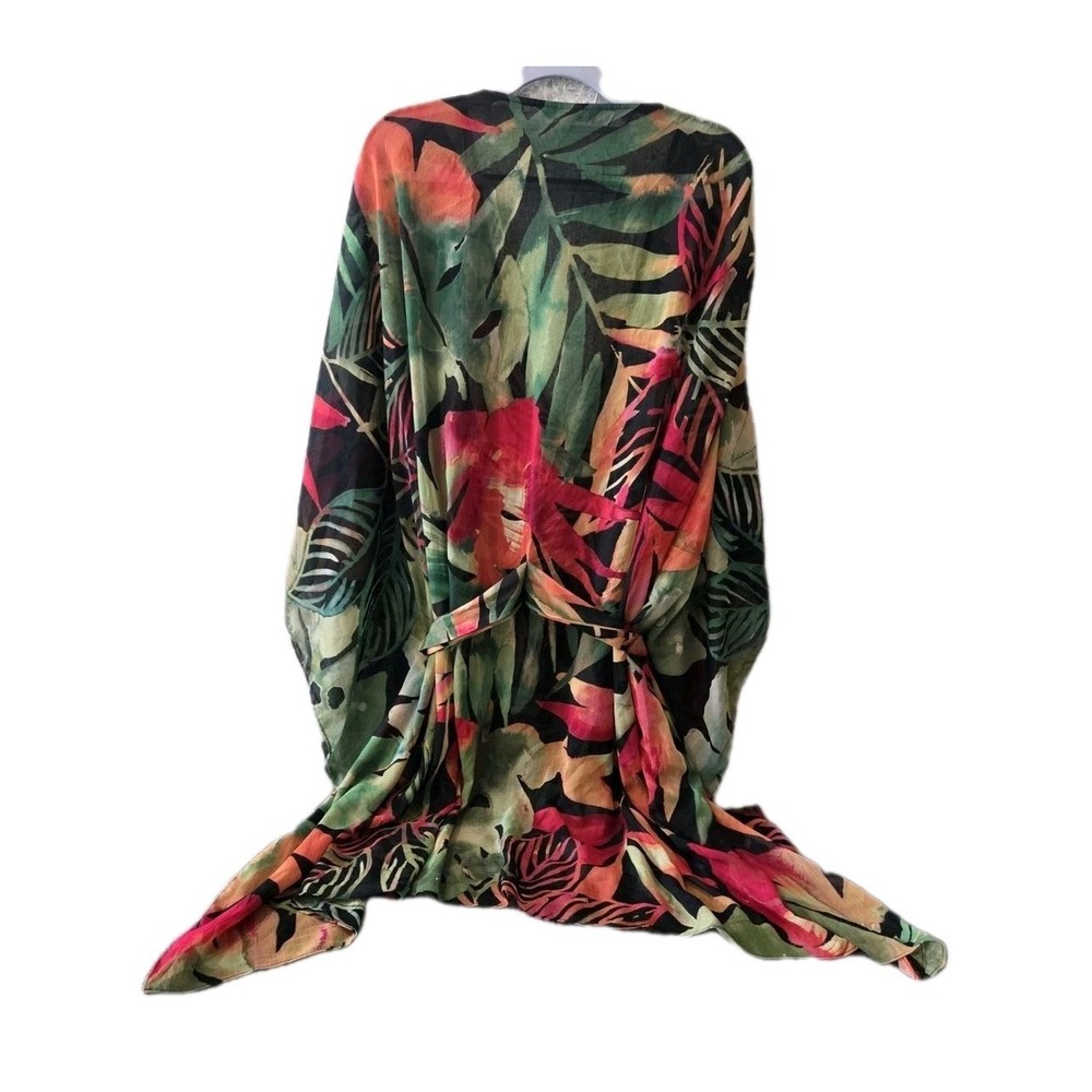 Lauren Ralph Lauren Tropical Floral Kimono Robe Cover Up Sheer Tie Front Size 3X
